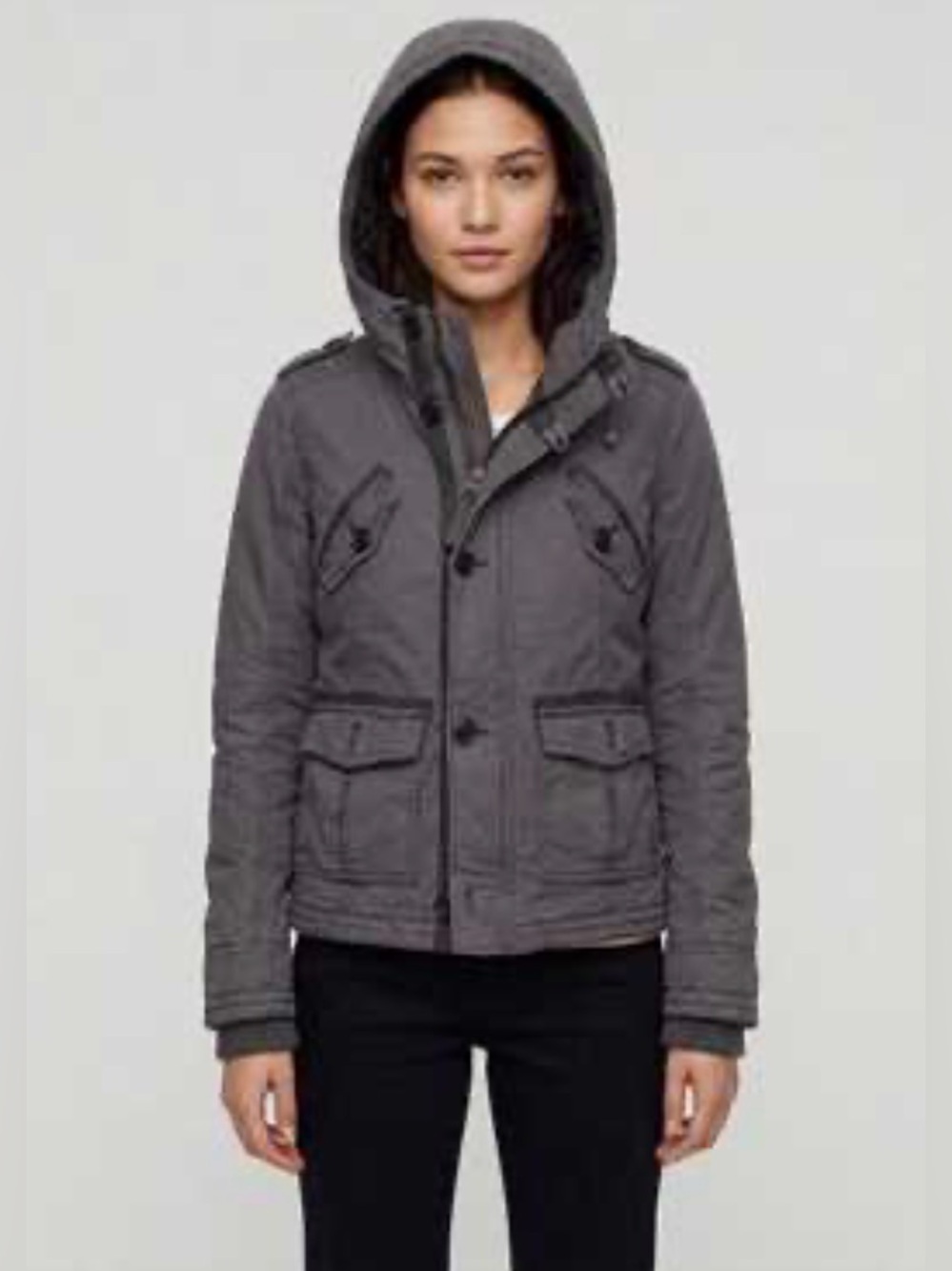 EUC Aritzia TNA Women's Platoon faux fur lined Hooded Utility Jacket - Gray